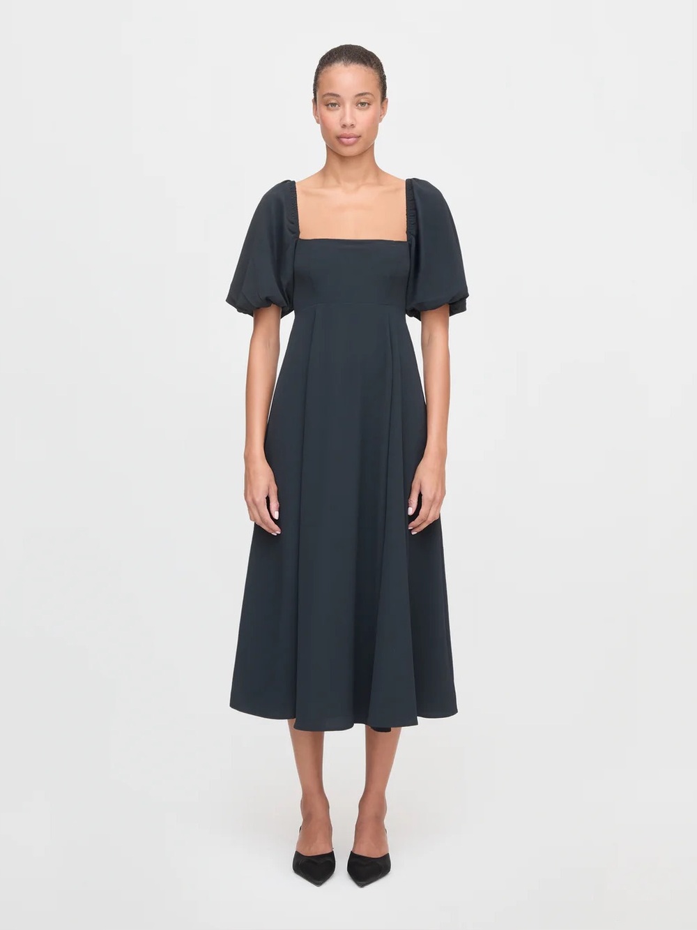 Hill House Matilda Square-Neck Puff Sleeve Midi Dress in Black - XL